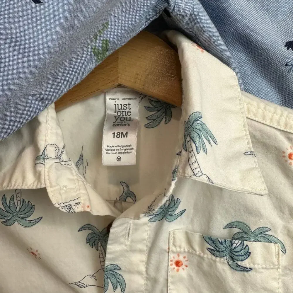 Carters's Set of 3 Short Sleeve Button Down Shirts Different Prints 18M